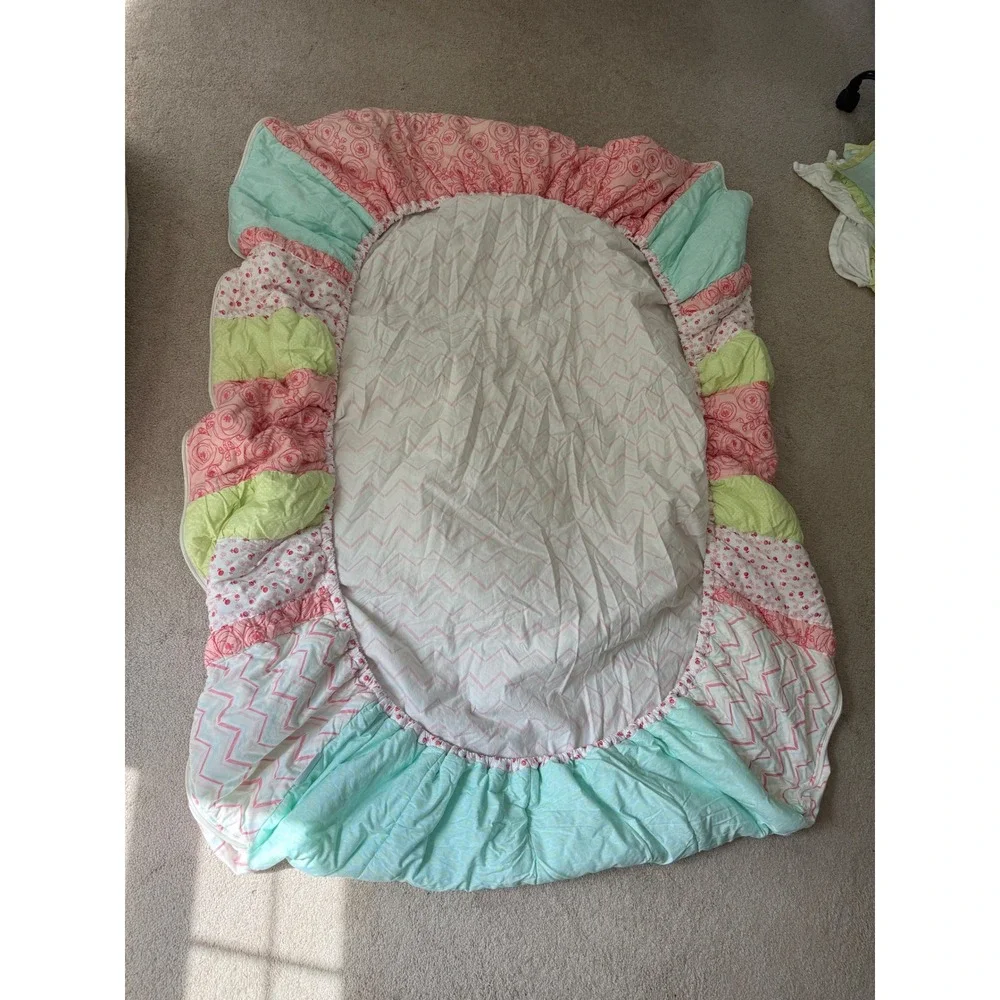 Beddys Full Size Zipper Bedding Pink Green Aqua Striped Minky Lined All-In-One